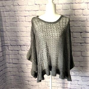 Crocheted Cotton Blend Silver Grey Poncho with Sleeves